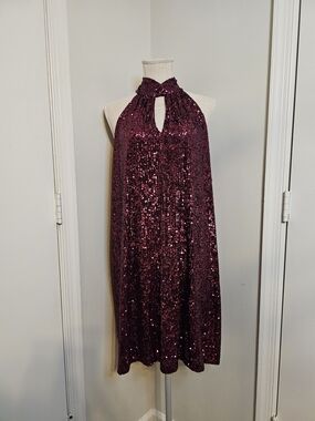 The Limited Deep Wine Sequin Halter Dress